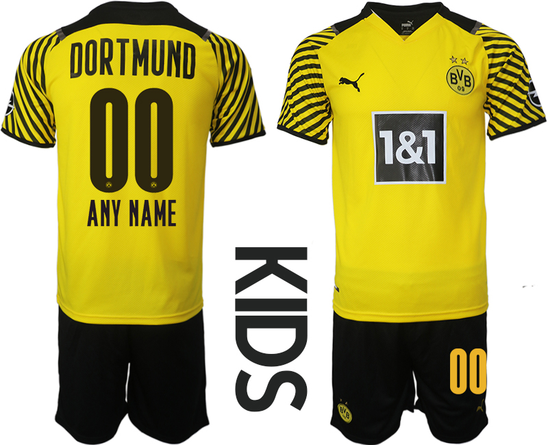 Youth 2021-2022 Club Borussia Dortmund home yellow customized Soccer Jersey